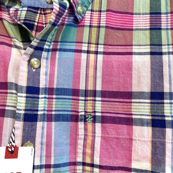 NWT Izod Mens Shirt Medium Short Sleeve Pink Preppy Madras Plaid - Picture 3 of 7